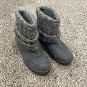 Girls Size 3 Grey Suede Fashion Boots - Slouch, Textile Upper, Vegan Leather